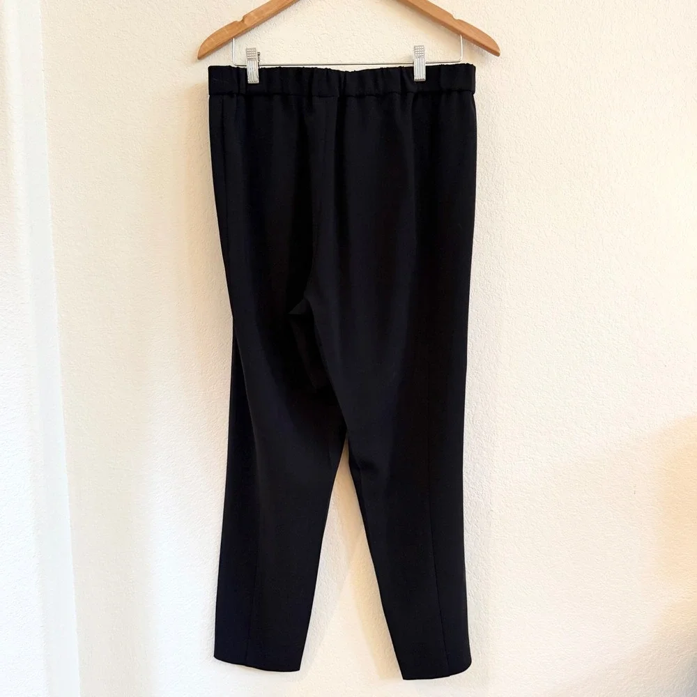 Theory Thorene Admiral Crepe Tapered Dress Pants Black Elastic Waist Size L